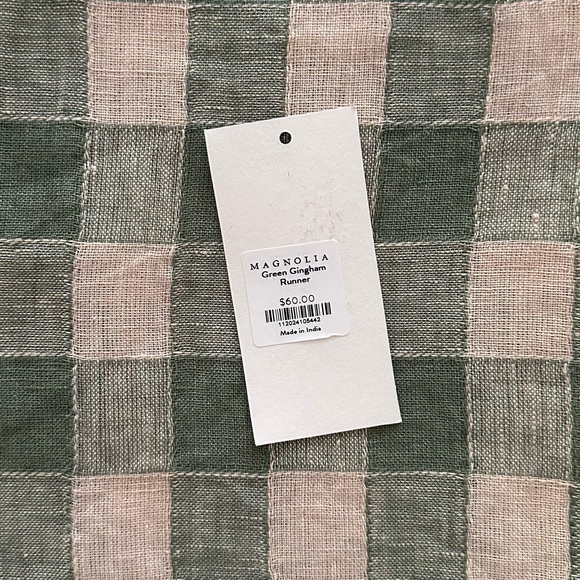 Magnolia Green Gingham Linen Table Runner - Picture 7 of 17